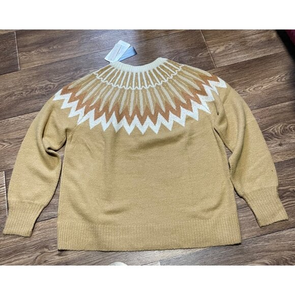 French Connection Essentials Sweater Womens Medium Fair Isle Nordic Camel Brown - Picture 2 of 9